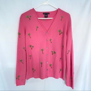 Eagles Eye Preppy Pink and Green Embroidered Sweater Set, Cardigan and Vest XL